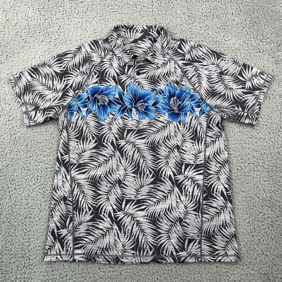 Tommy Bahama Other - Tommy Bahama Mens Large IslandZone Borderline Hibiscus Polo Shirt‎ Gray Floral